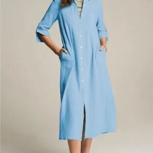 J. Jill Cotton-Gauze Midi Shirtdress Breezy Blue Size 2X Plus Vacation Cruise